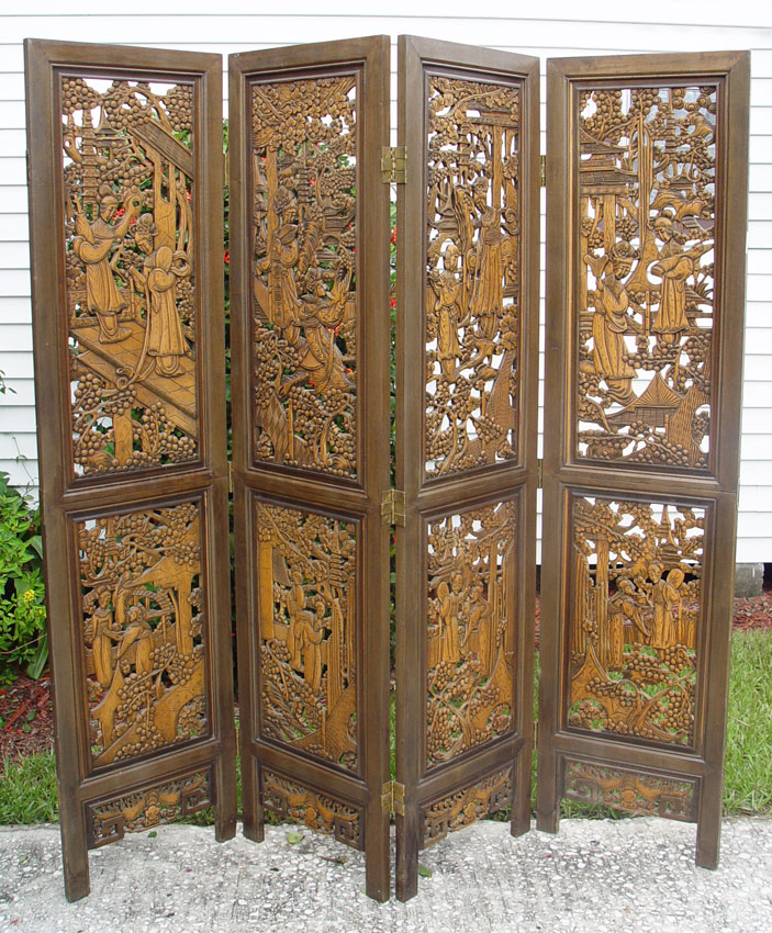 CHINESE CARVED 4 PANEL SCREEN:
