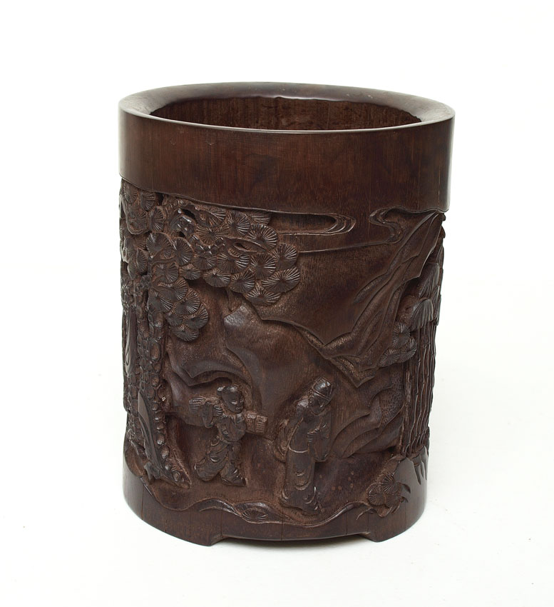 CHINESE CARVED BAMBOO BRUSH POT: