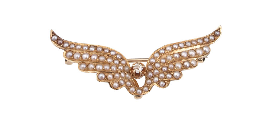 14K SEED PEARL WATCH PIN CA 1900 1910  147ccd