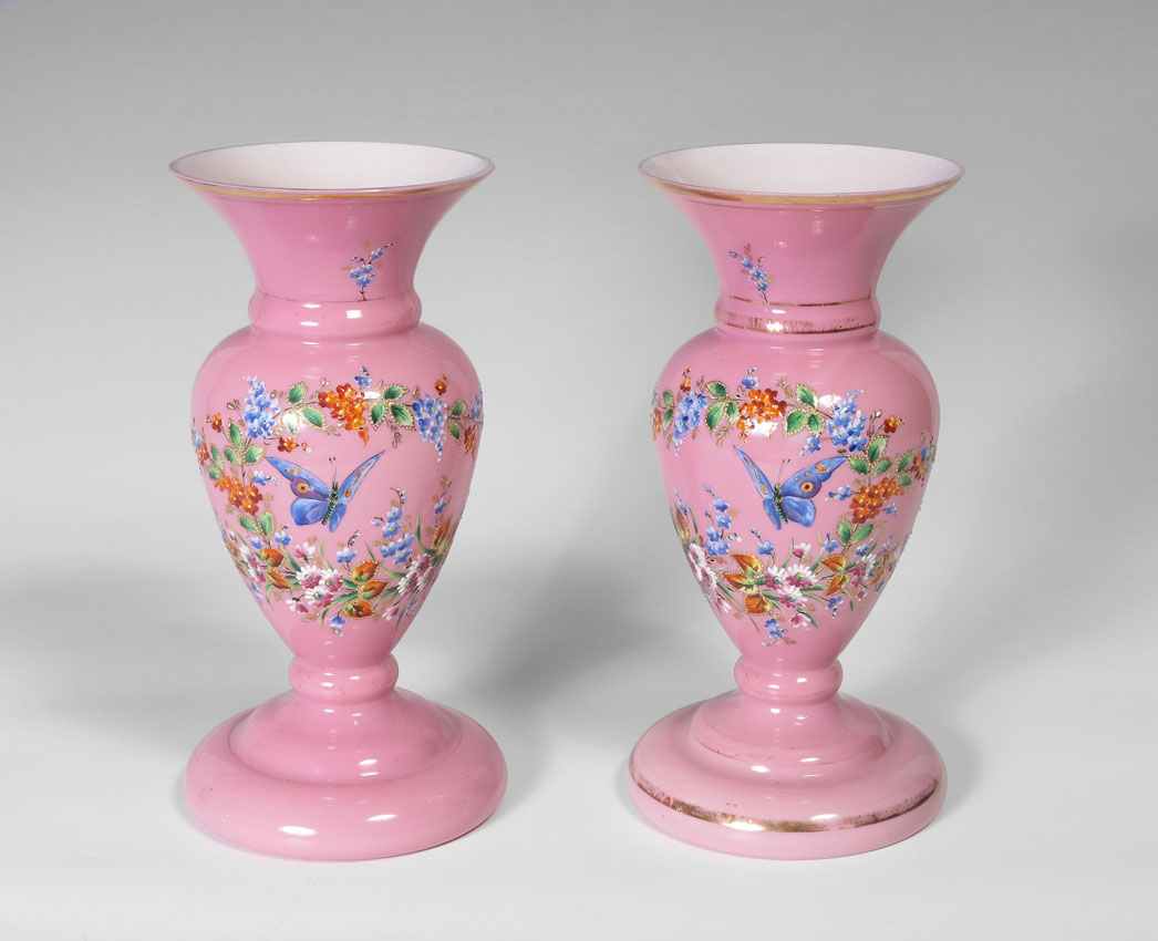 PAIR FINELY DECORATED BRISTOL GLASS