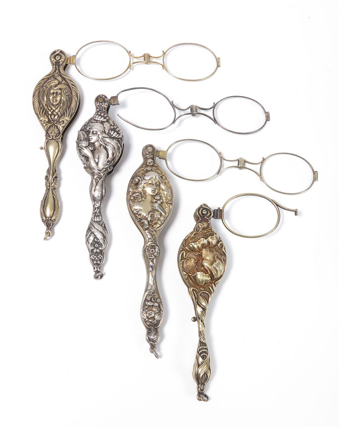 4 PIECE ART NOUVEAU STERLING LORGNETTES: