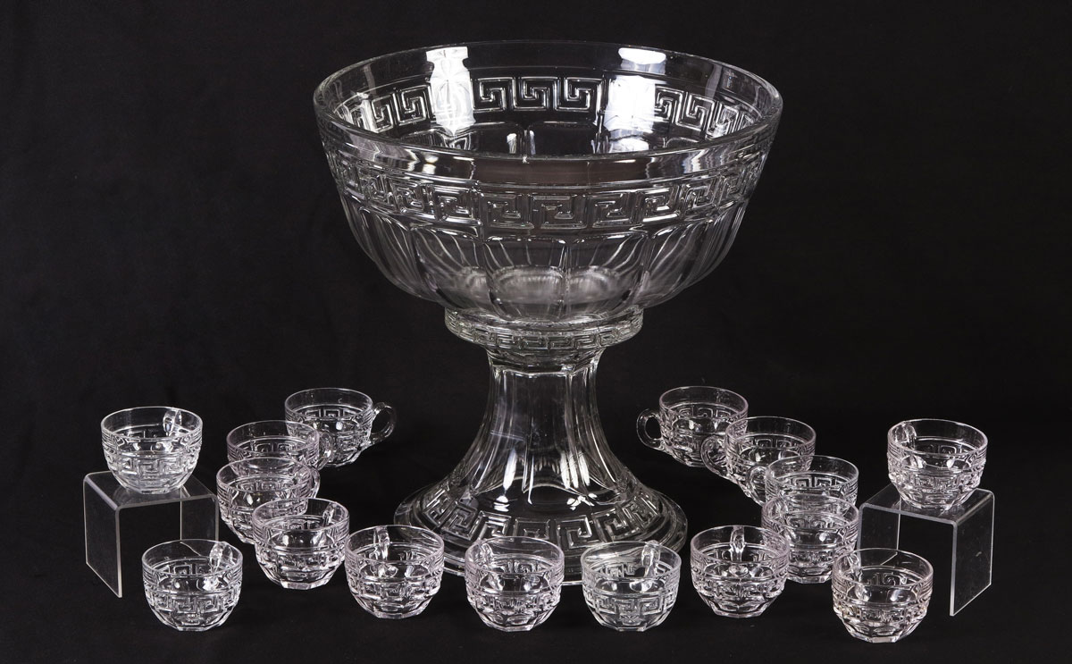 HEISEY GREEK KEY PUNCH BOWL WITH