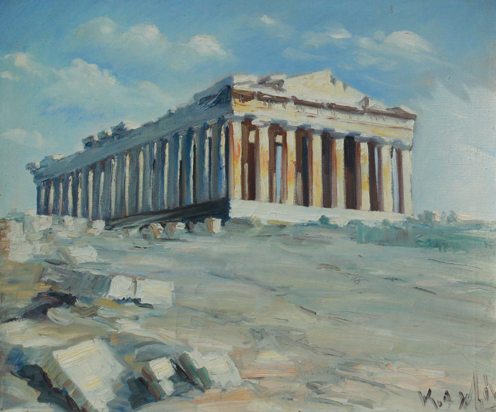 ILLEGIBLY SIGNED PARTHENON PAINTING  147db2