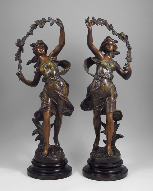 PAIR OF PATINATED METAL SCULPTURES