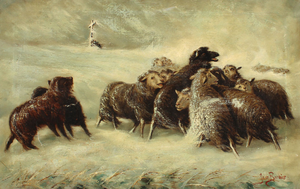 SHEEP IN A SNOWSTORM OIL/CANVAS