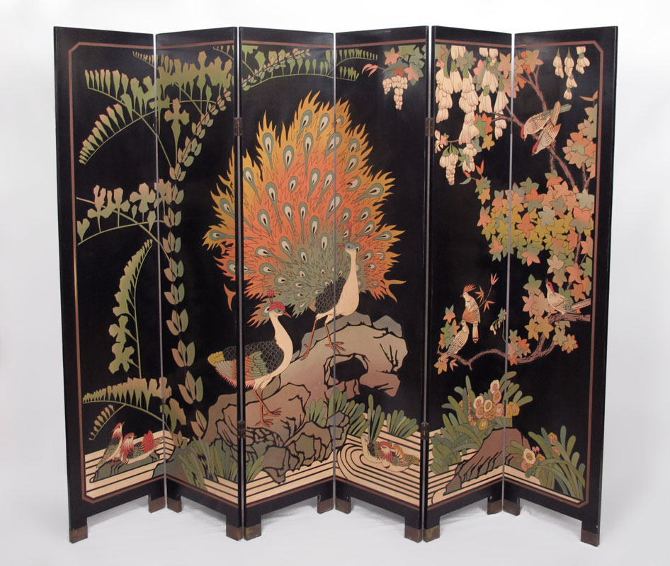 6 PANEL CHINESE BLACK LACQUER COROMANDEL