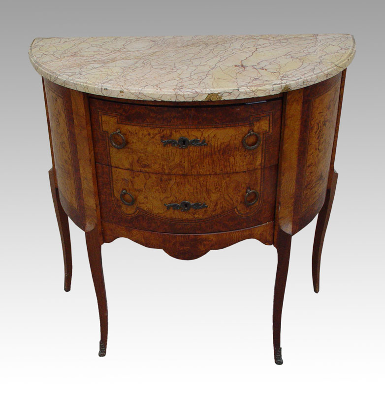 FRENCH MARBLE TOP DEMI COMMODE: