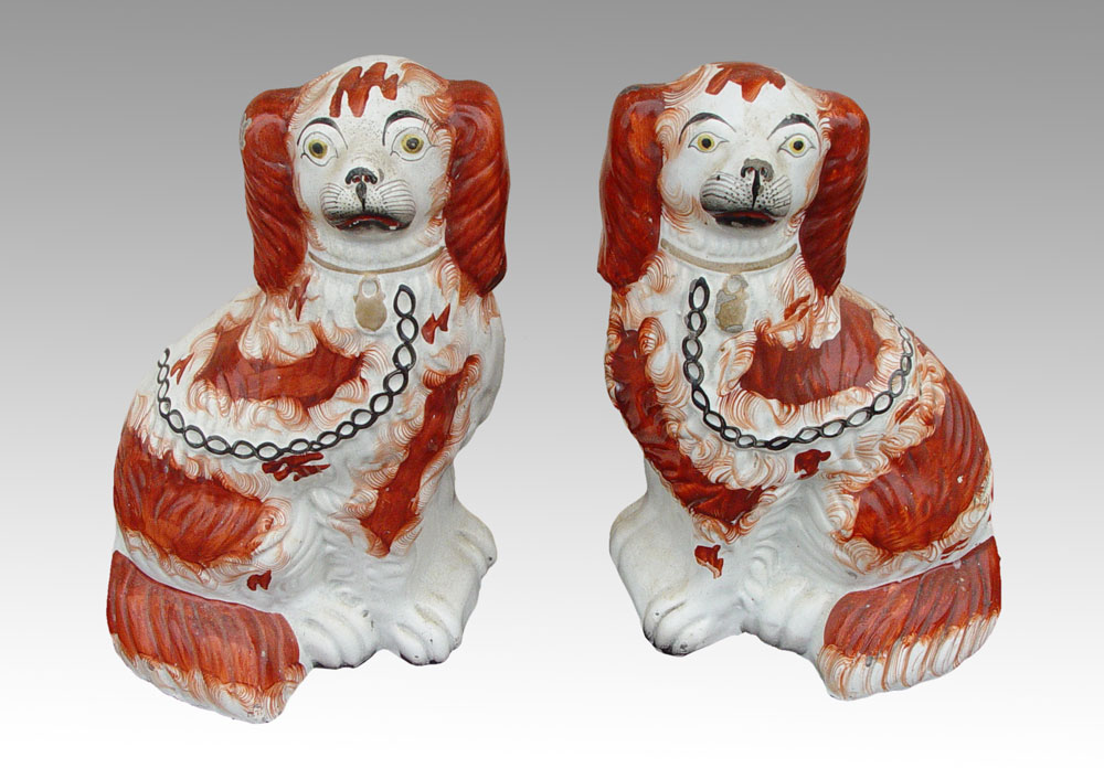 PAIR OF STAFFORDSHIRE DOGS: Red