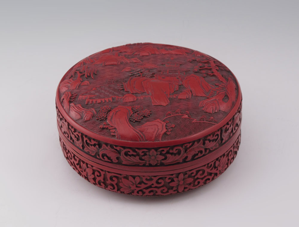 CHINESE CINNABAR COVERED BOX Carved 147ea6