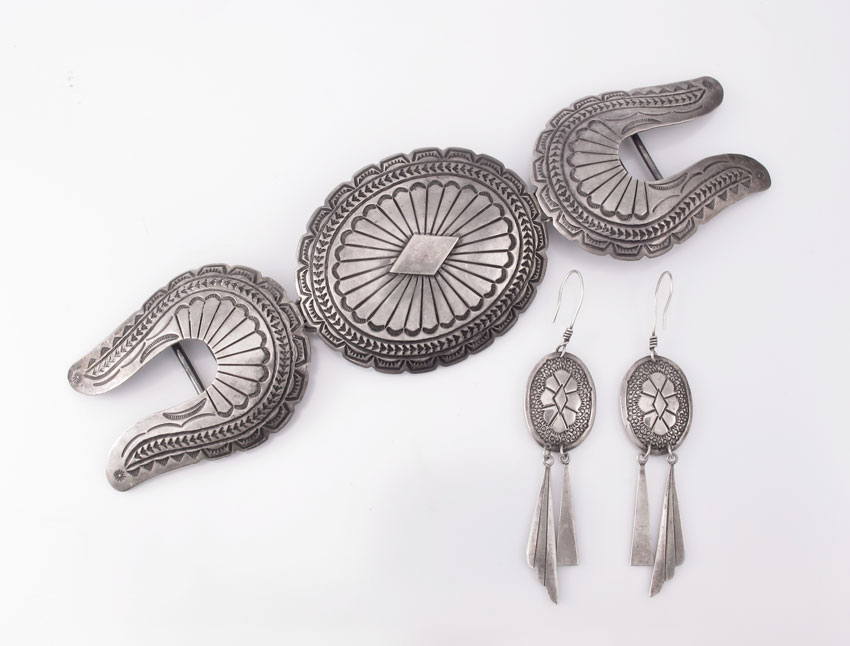 NAVAJO SILVER CONCHO BUCKLES AND