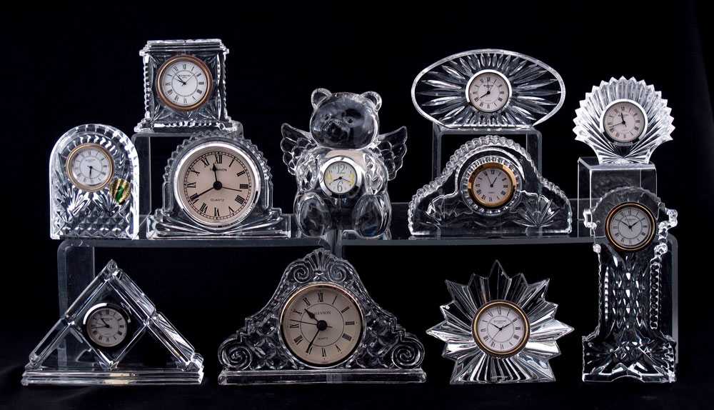 11 MINIATURE CRYSTAL CLOCKS TO INCLUDE: