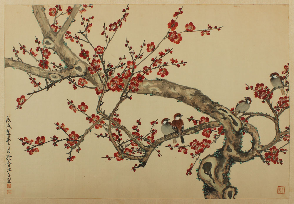 JAPANESE WATERCOLOR ON SILK DEPICTING