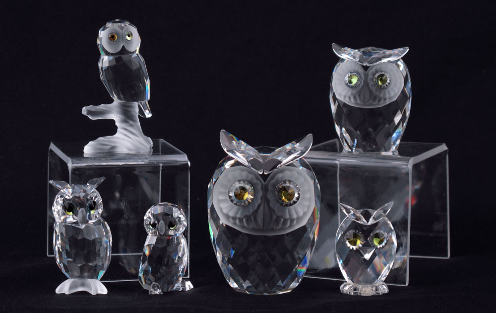 SWAROVSKI CRYSTAL OWL FIGURINES: To