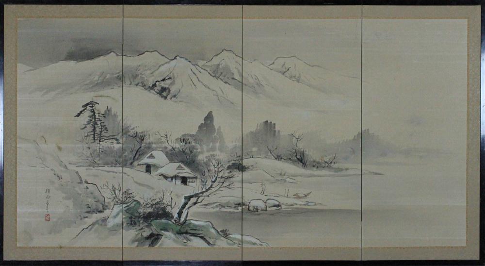 JAPANESE MODERN FOUR-PANEL SCREEN ink