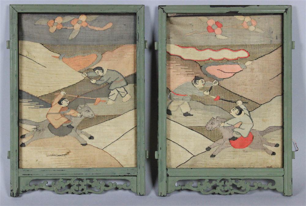 TWO CHINESE SMALL KESI PANELS QING DYNASTY