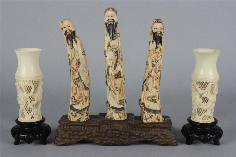 THREE CHINESE BONE CARVINGS carved