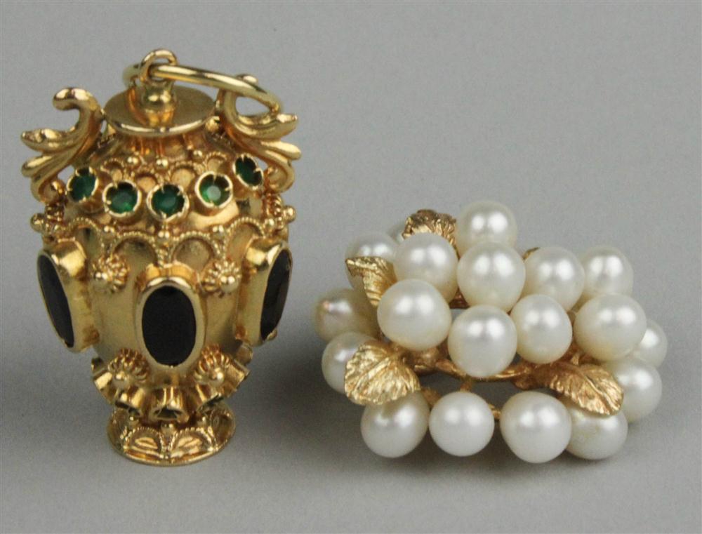 TWO YELLOW GOLD GEM SET AND PEARL 147ffc