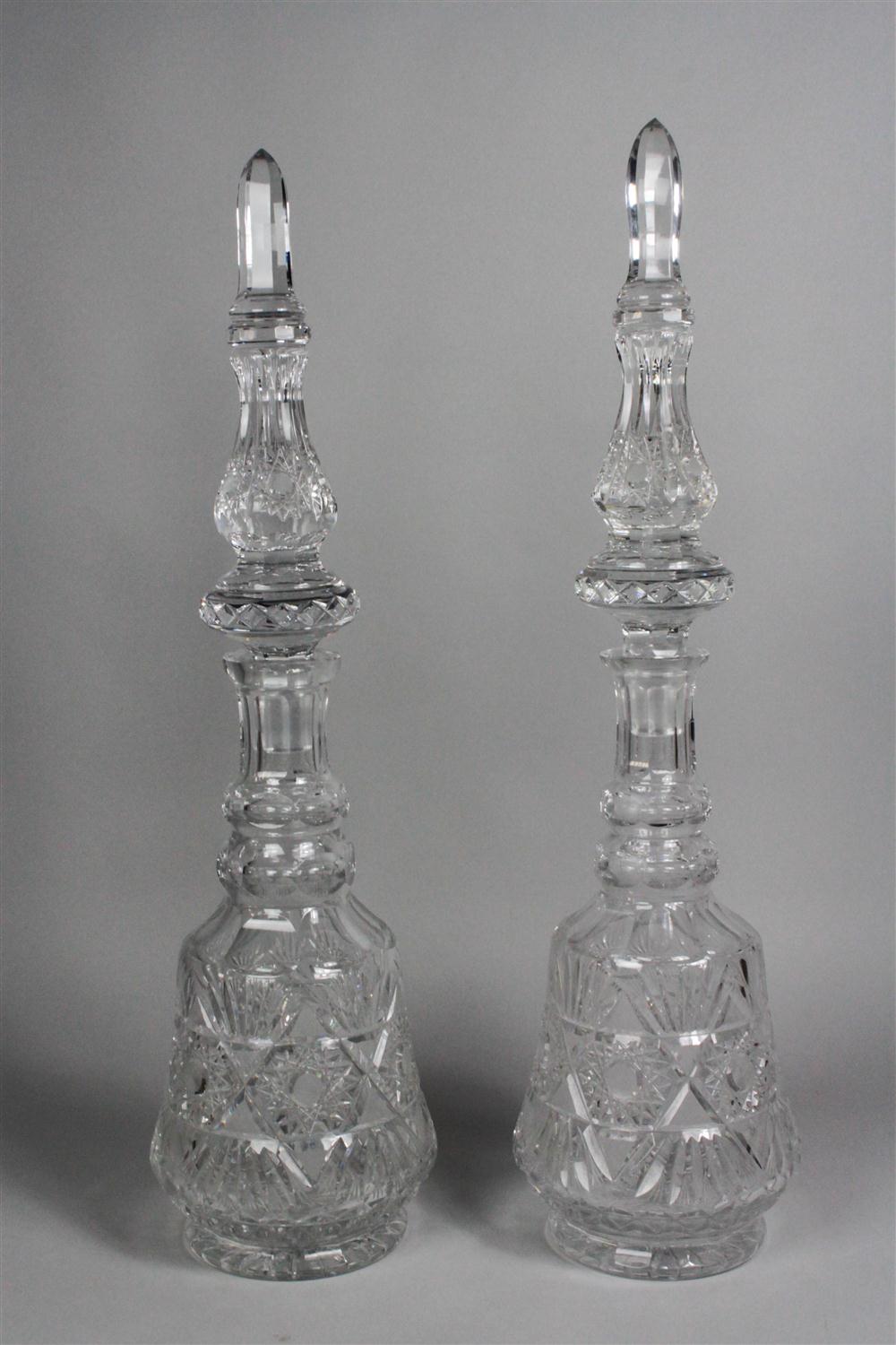 TWO MASSIVE CUT GLASS DECANTERS 14803c