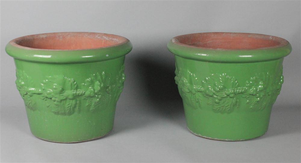 PAIR OF GREEN GARDEN CERAMIC POTS green