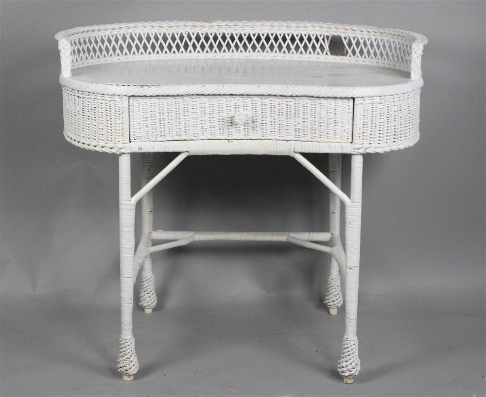 WHITE WICKER KIDNEY SHAPED DESK the