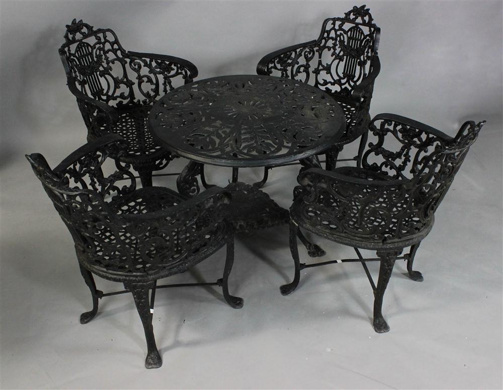 BLACK PAINTED CAST IRON FOUR CHAIRS