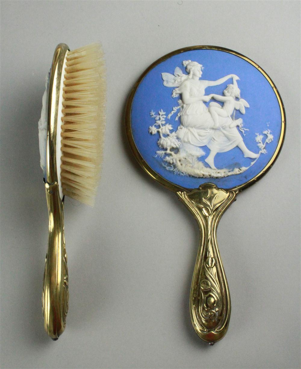 TWO GILT METAL MOUNTED BLUE AND WHITE