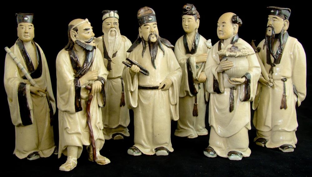SEVEN CHINESE GLAZED POTTERY IMMORTALS