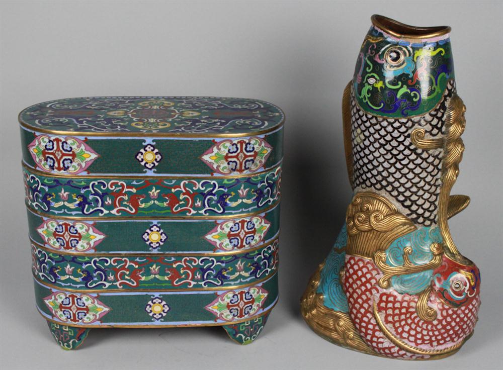 TWO CHINESE CLOISONNE ENAMEL ITEMS