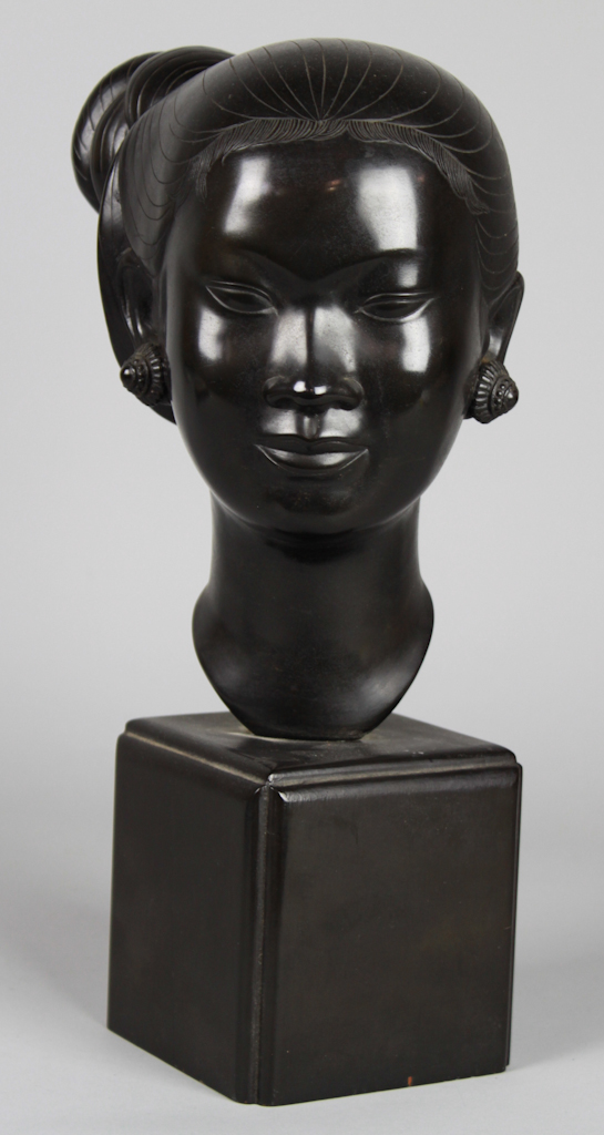 PORTRAIT BUST OF AN ASIAN LADY the patinated