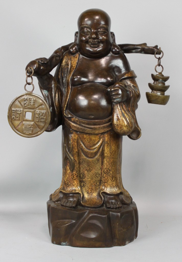 LARGE BRONZE FIGURE OF HOTEI WITH 1481ef