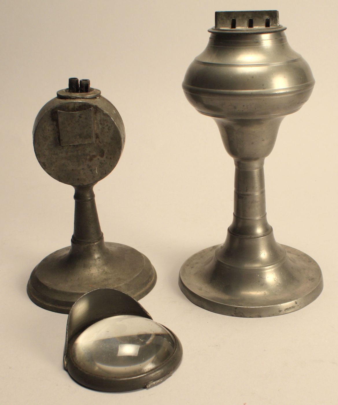 TWO ANTIQUE AMERICAN PEWTER OIL 14a91a