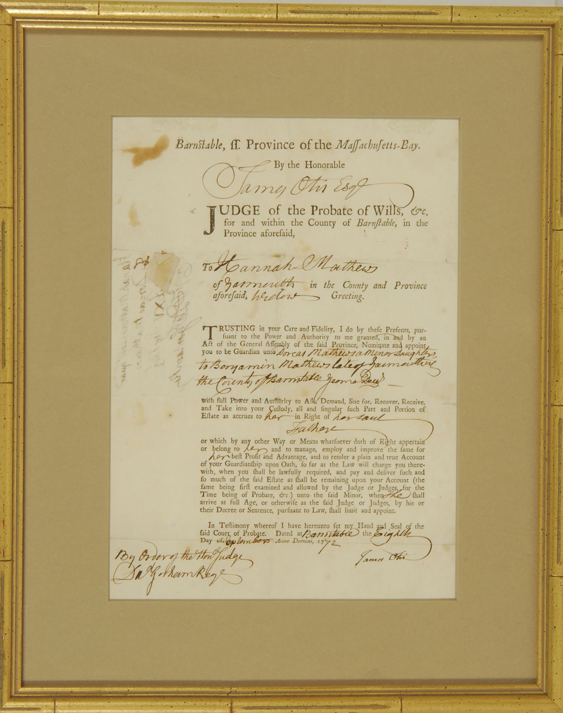 FRAMED DOCUMENTDated 1772Issued