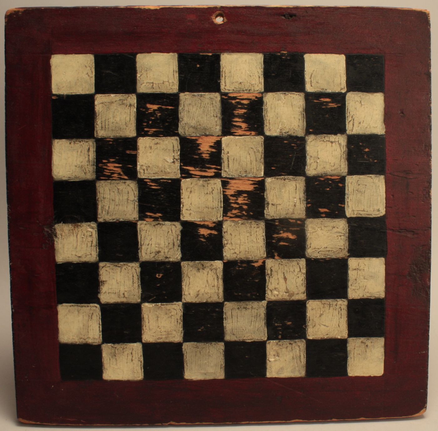 UNFRAMED RED PAINTED CHECKERBOARDDated 14a9aa