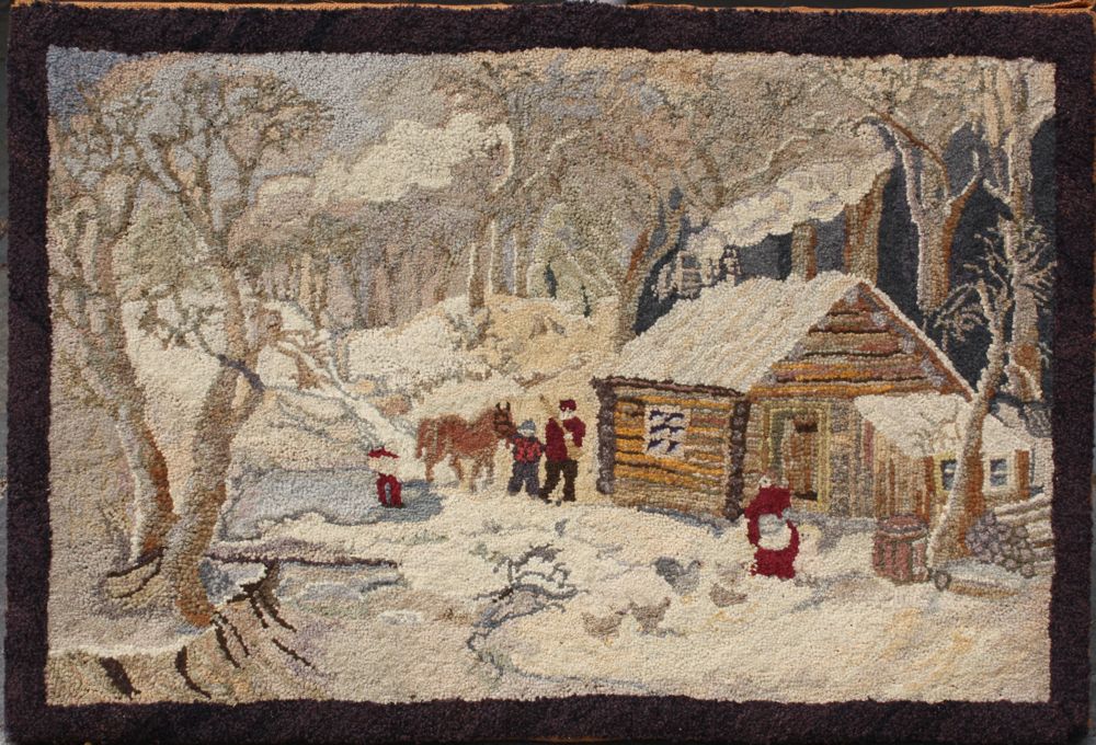 MOUNTED HOOKED RUG20th CenturyWinter