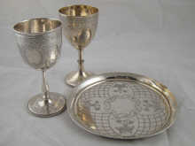 Two similar silver goblets one 14ab05