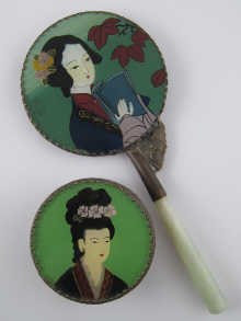 A Chinese hand mirror with green