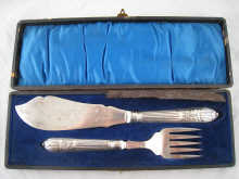 A boxed pair of silver plated fish servers
