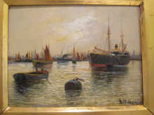 An oil on board Boats in Harbour  14abc0