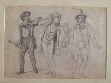 A pen and ink drawing of three young