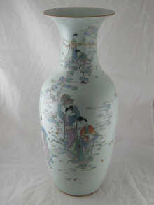 A large Chinese vase painted with maidens