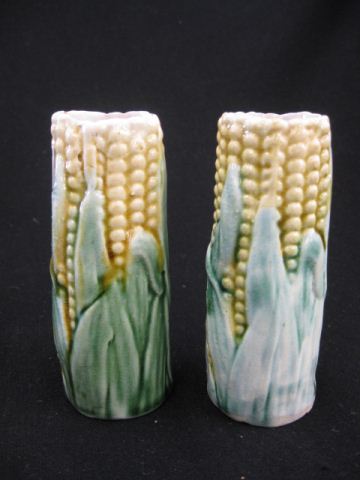 Pair of Majolica Pottery Vases Corn