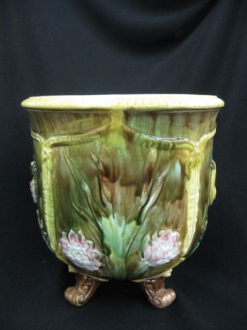 Majolica Pottery Jardiniere bird & floral
