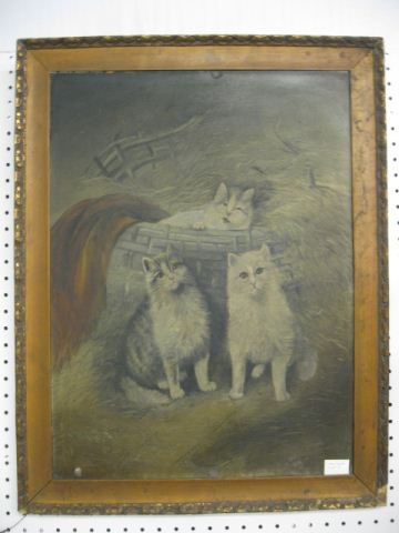 19th Century Oil of Three Kittens 14abe8