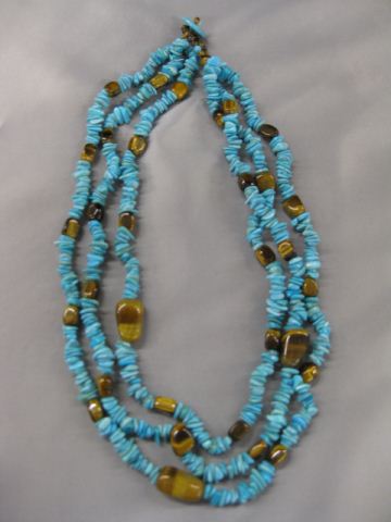 Tiger Eye & Turquoise Necklace triple