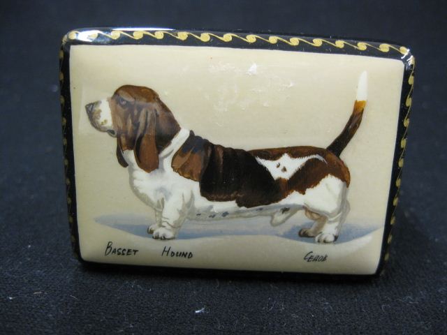 Russian Lacquerware Box of a BassetHound 14ac46