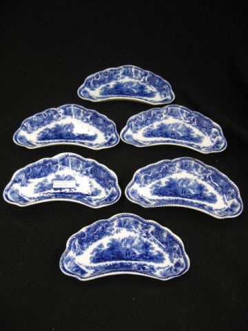 Set of 6 Flow Blue Ironstone Side Dishes