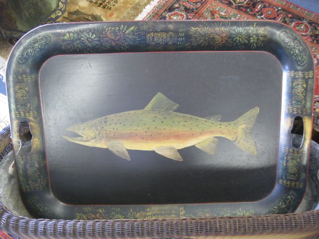 Tole Decorated Tin Tray rainbow trout