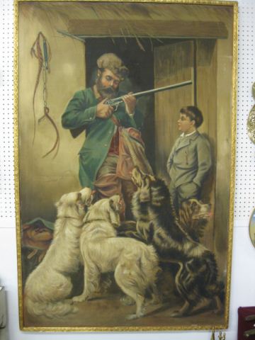 Large Oil on Canvas of Hunting Timewith