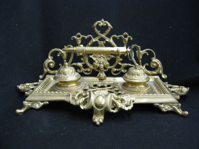 Brass Inkstand double well with 14ace9
