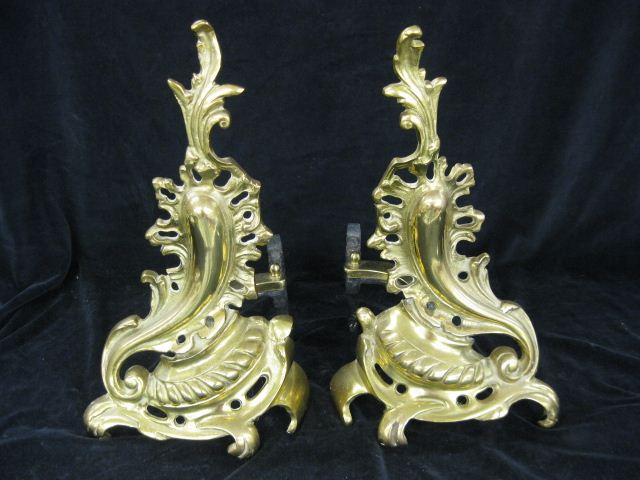 Pair of Brass Andirons ornate rococo 14ad12